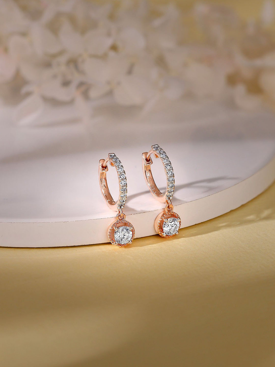 GIVA Women 18Kt Rose Gold Glittering Drop Diamond Earrings-2.25 gms