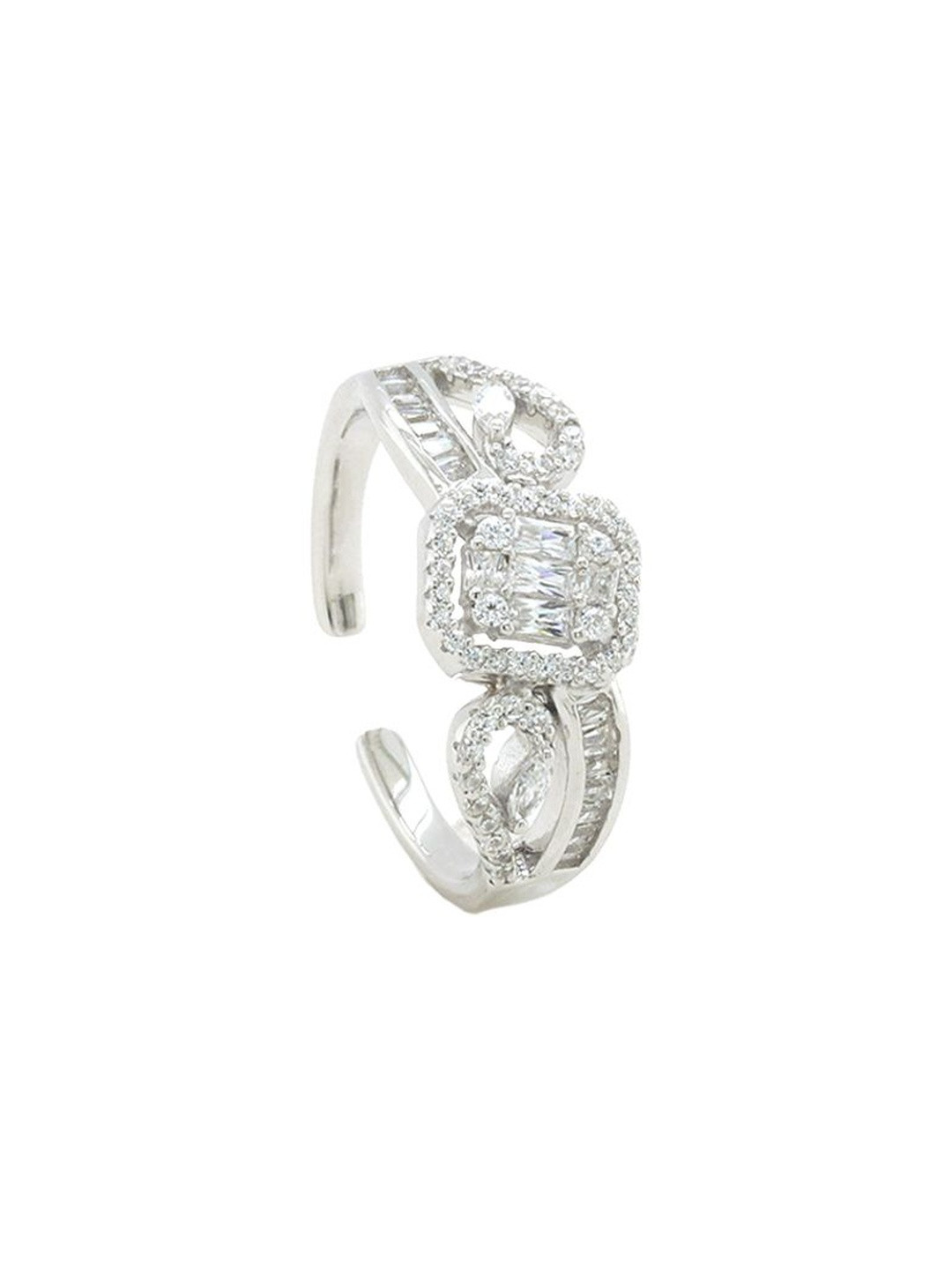 Eri 925 Sterling Silver-Plated Zirconia Studded Adjustable Finger Ring