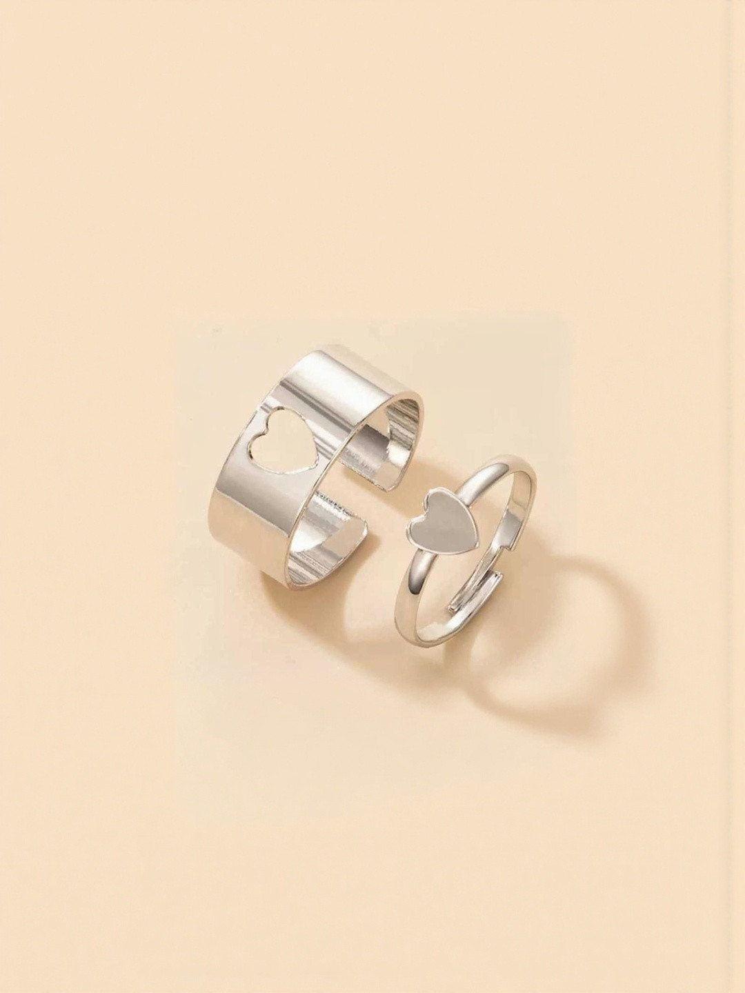 Teeragaj Set Of 2 Heart Matching Wrap Adjustable Finger Rings
