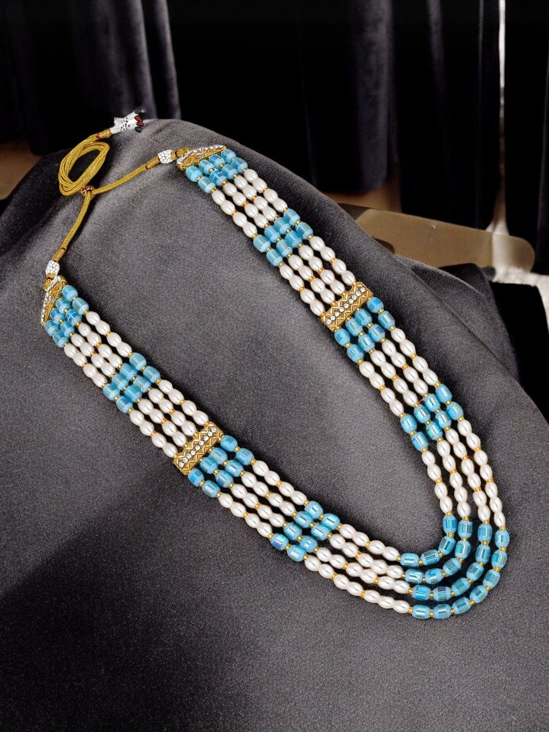 Oviya Gold-Plated Artificial Stones Studded and Beaded Layered Dulha Moti Mala