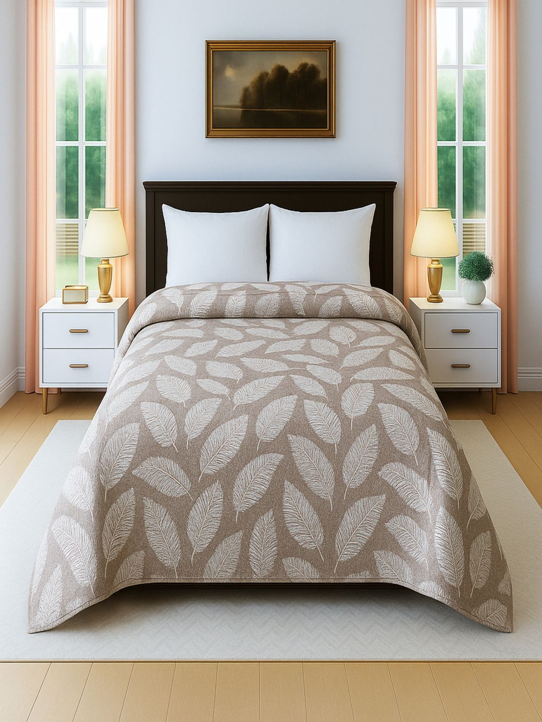 Threadwear Coffee Brown & White Floral AC Room 300 GSM Comforter