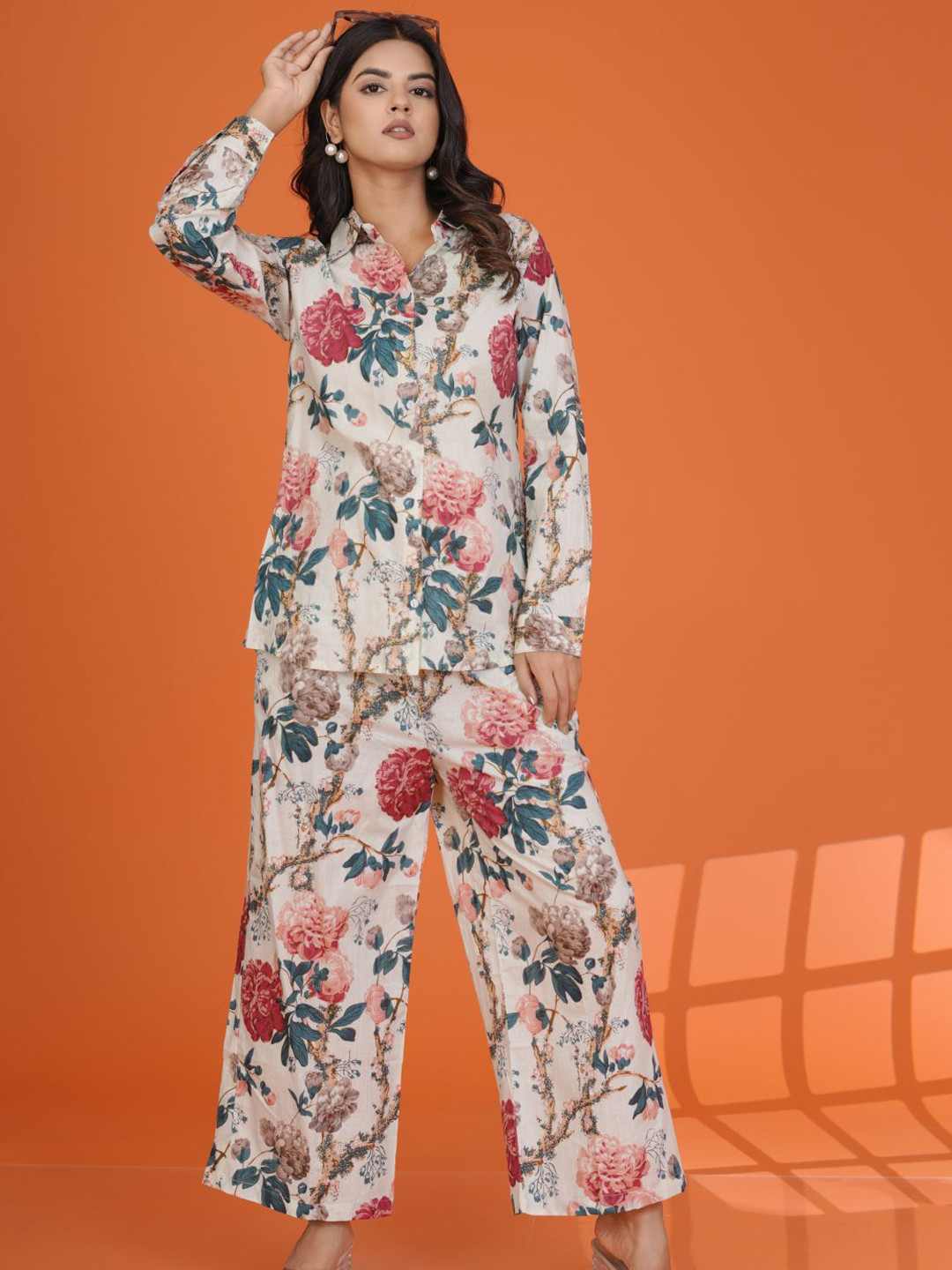 Kaftanize Bold Floral Printed Top With Trousers Co-Ords