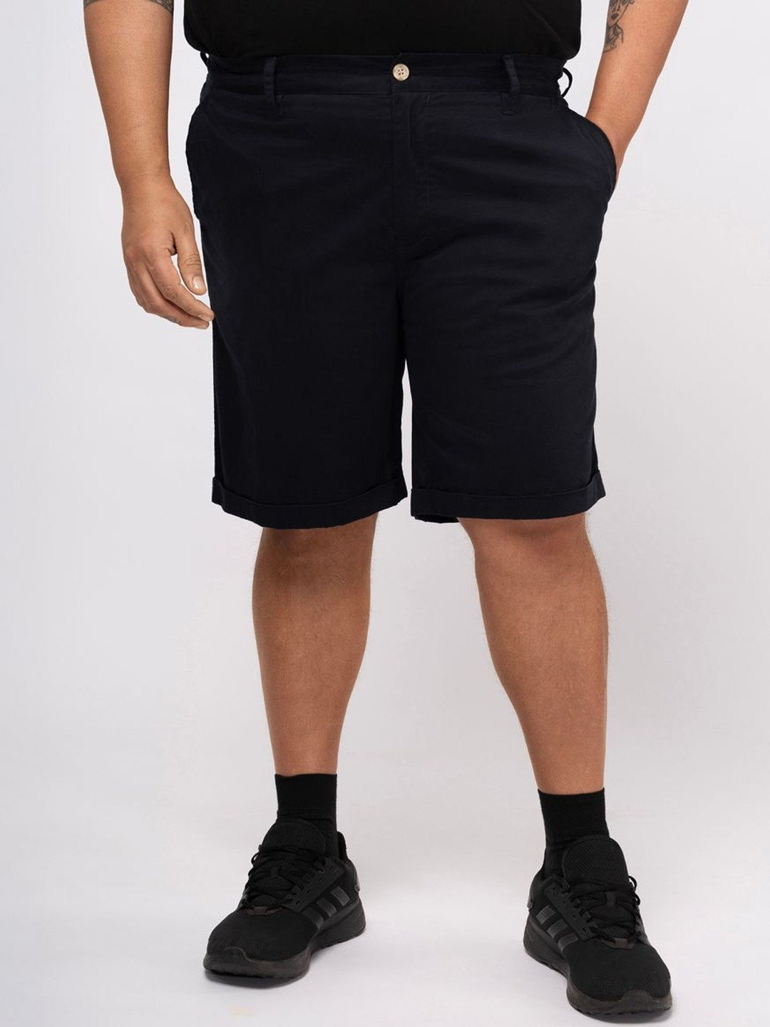 Big Hello - The Plus Life Men Solid Mid-Rise Knee Length Regular Fit Gym Fashion Shorts