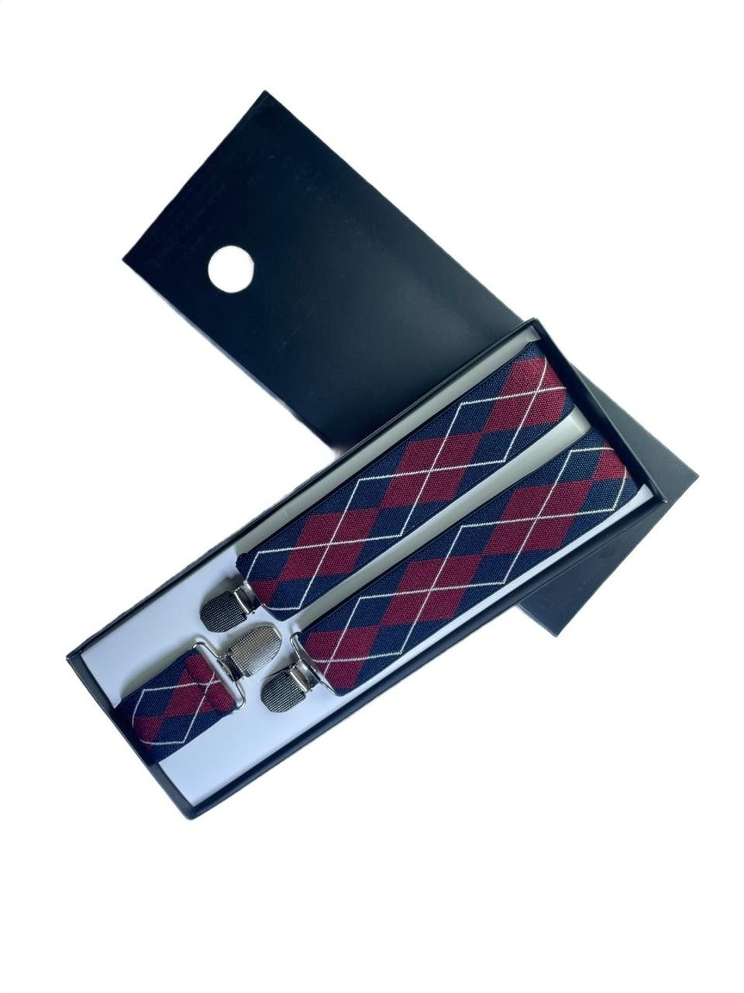 CALIXTO Men Blue & Maroon Diamond Patterned Suspender