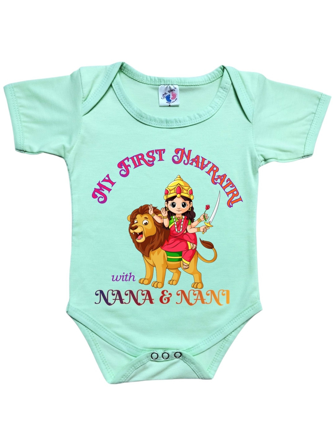 Cute Pals Infants My First Navratri Durga Puja with Nana and Nani Printed Cotton Bodysuit
