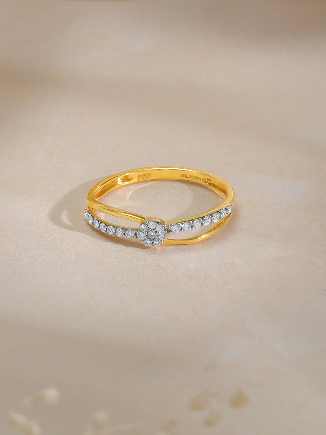 GIVA 18K Gold and Diamond Wavy Ring For Women-1.44 gms