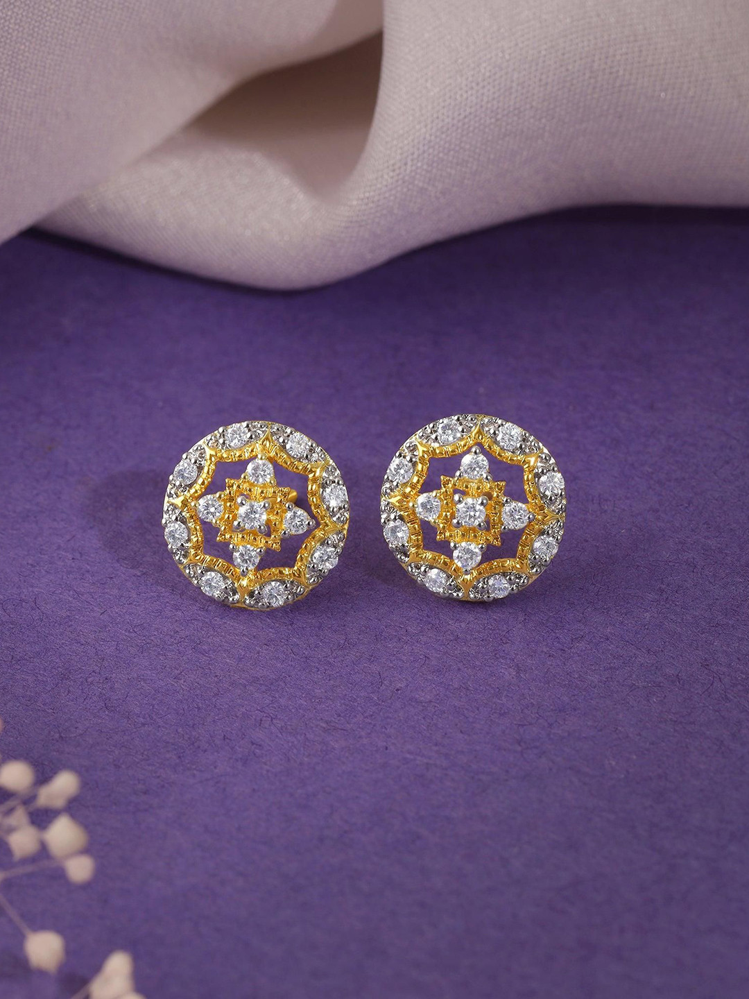 GIVA 18KT Gold Graceful Wheel Lab Diamond Studs-3.672 gms