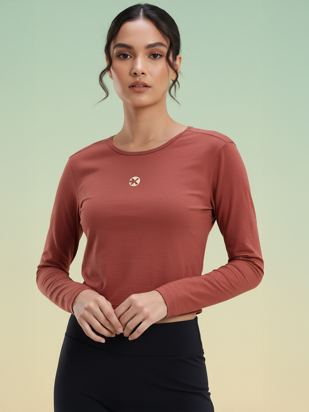 HRX by Hrithik Roshan Twisted Detail Styled Back Pure Cotton Crop Yoga T-shirt