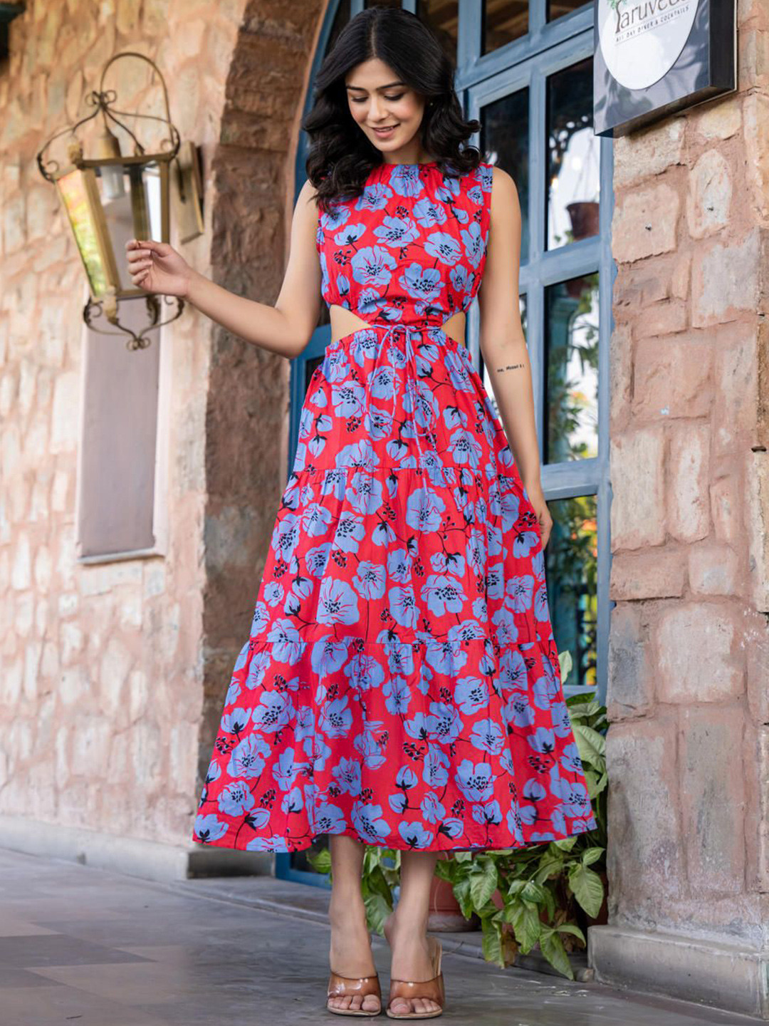 Sol Studio Women Floral Printed Cut-Outs Maxi Dress