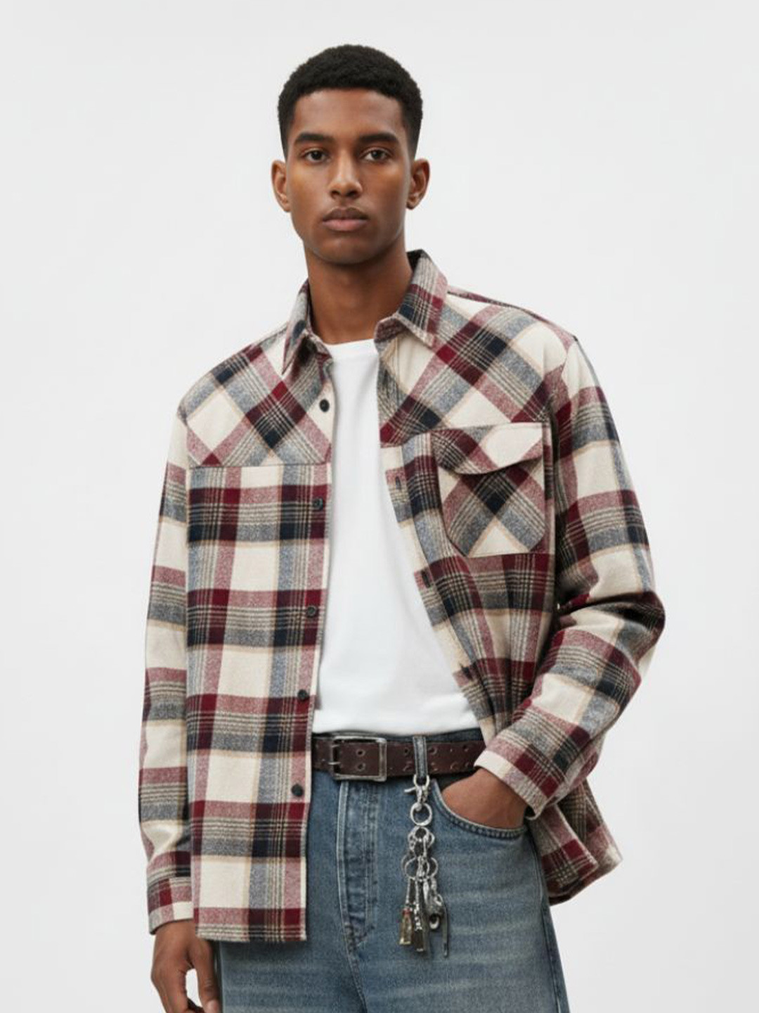 Urban Monkey Minimal Y2K Unisex Relaxed Checked Spread Collar Cotton Casual Shirt