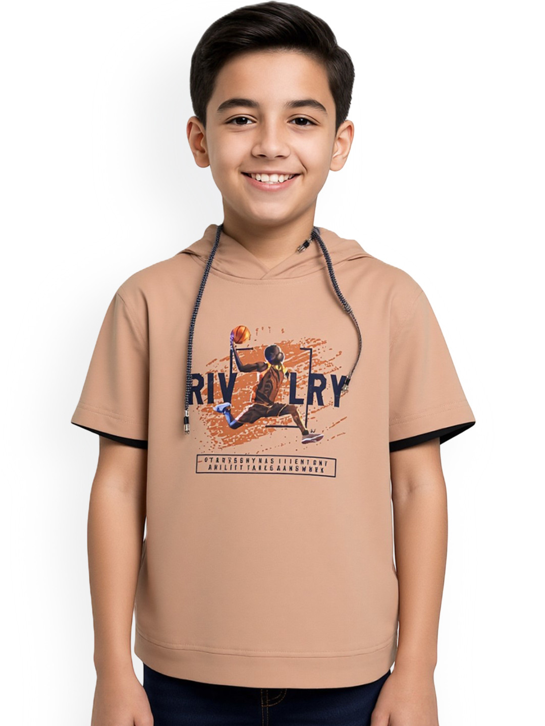 CAVIO Boys Peach-Coloured Typography Printed T-shirt