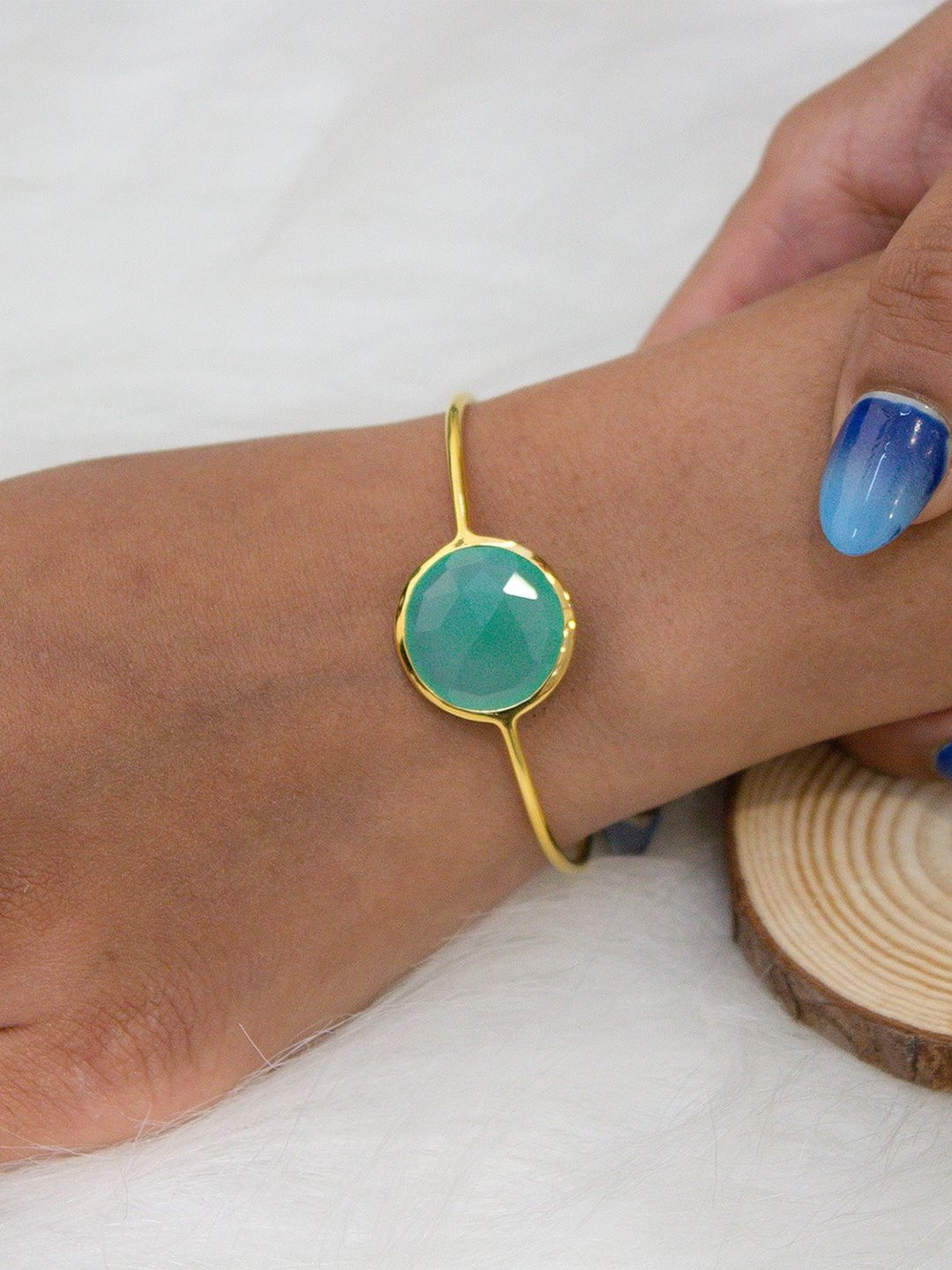 Ontique Opalyn 925 Sterling Silver 18KT Gold Plated Stones Studded Link Bracelet