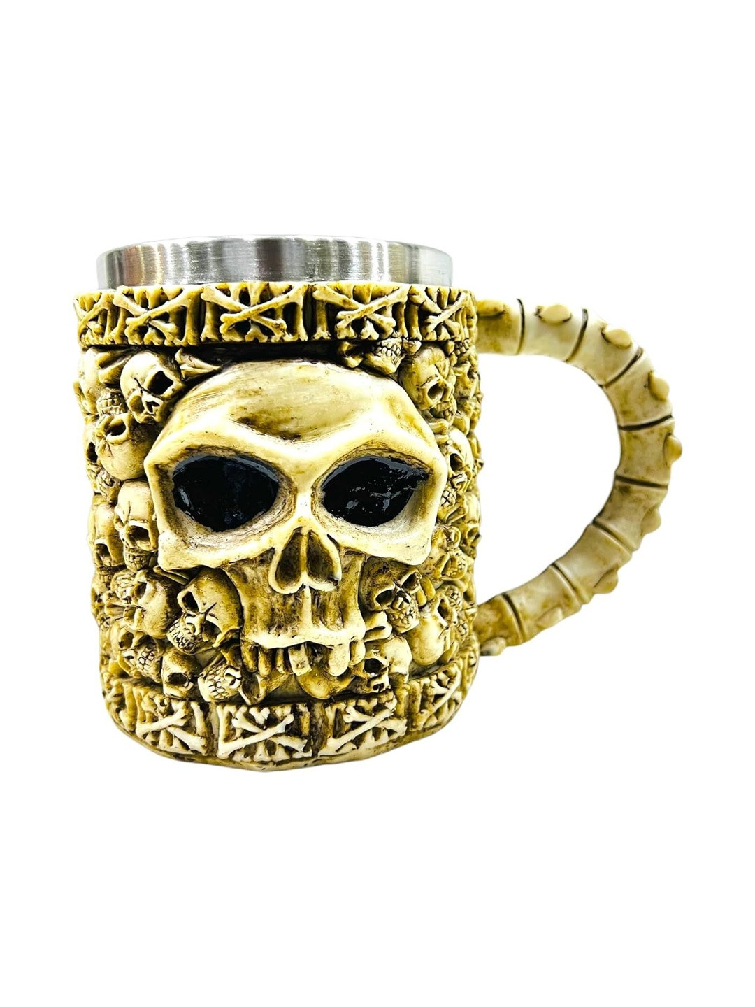 AUGEN Beige And Silver-Toned Stainless Steel 3D Textured Double Wall Matte Mug-400ml