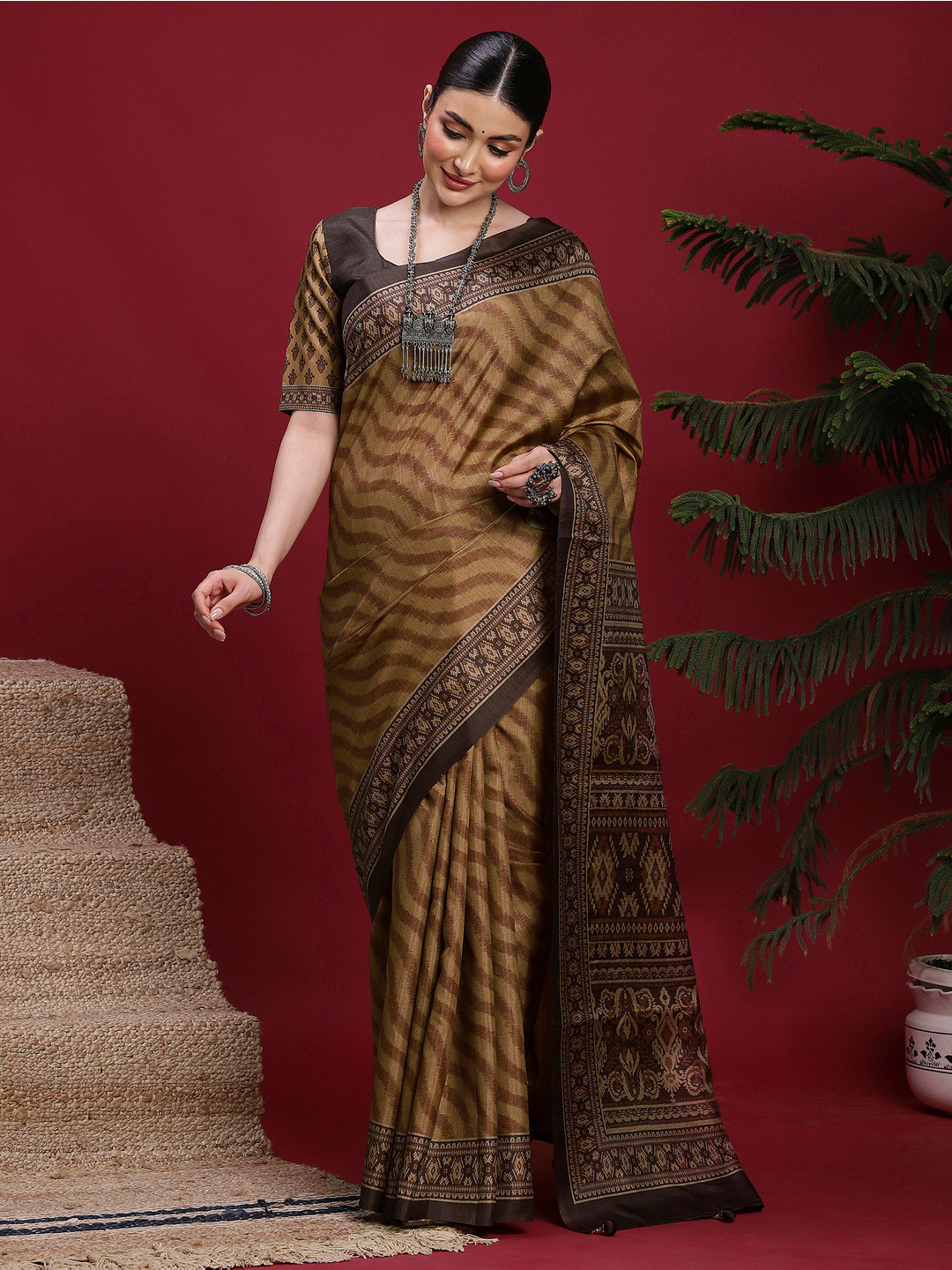 all about you Leheriya Printed Saree with Matching Blouse