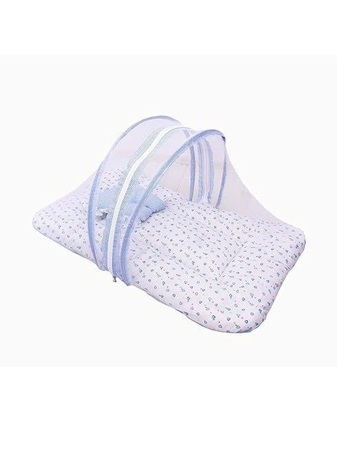 Fareto Kids Blue & White Printed Pure Cotton Foldable Baby Bed Set