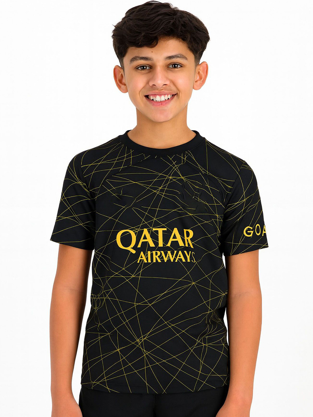 dostitch Boys Qatar Airways PSG Black Kit Messi Football Jersey Paris T-Shirt