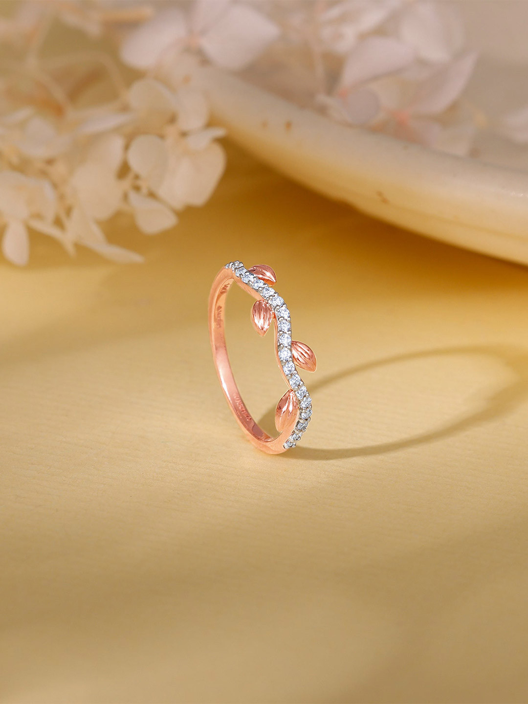 GIVA Rose Gold Leafy Legacy Diamond Ring-1.55 gms