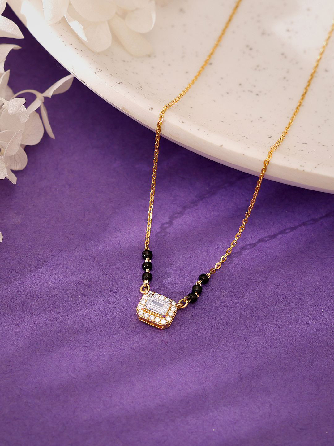 GIVA 18K Gold Square Women Diamond Mangalsutra-2.97 gms