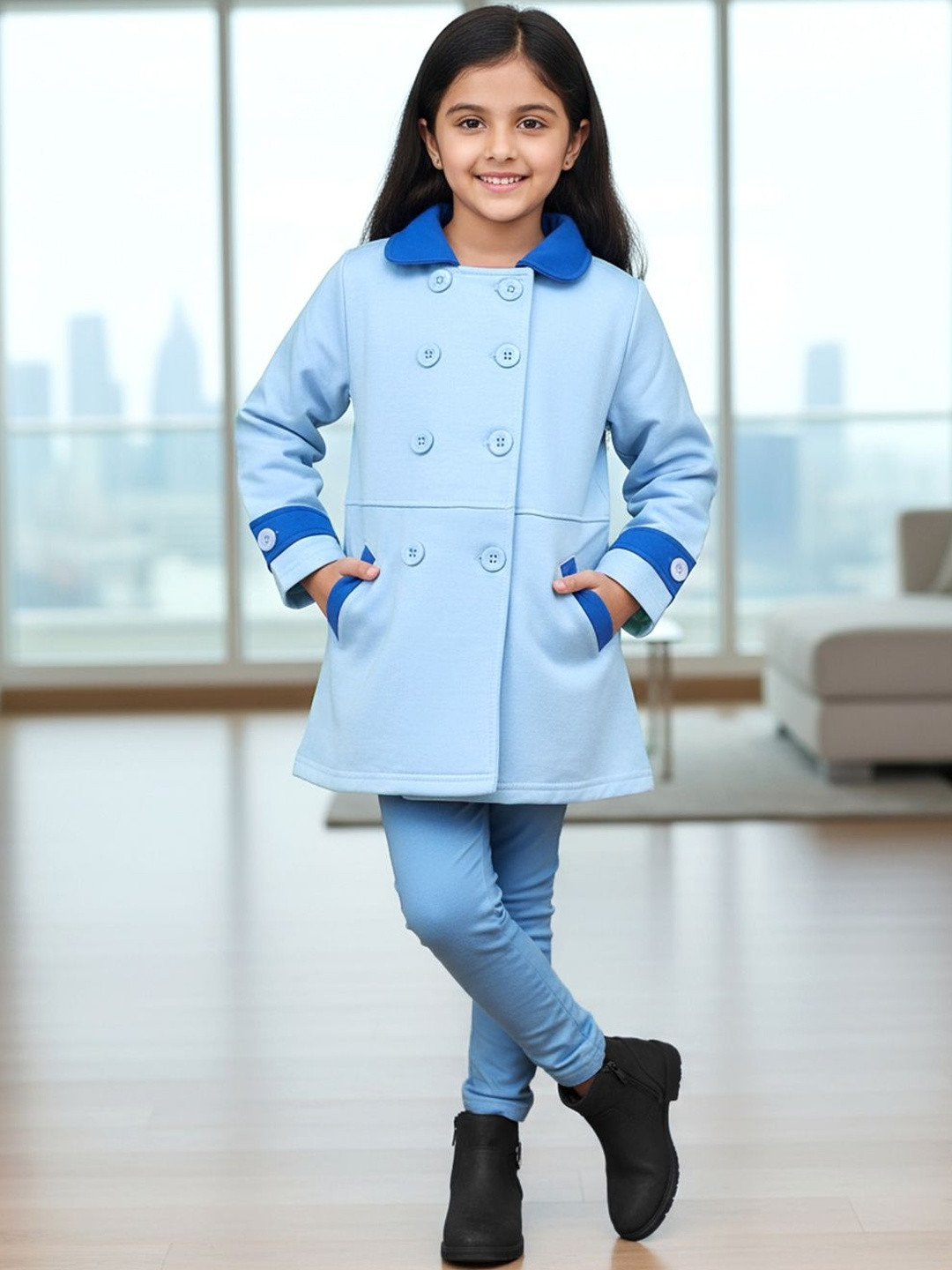 Naughty Ninos Girls Double Breasted Hip Length Pea Coat