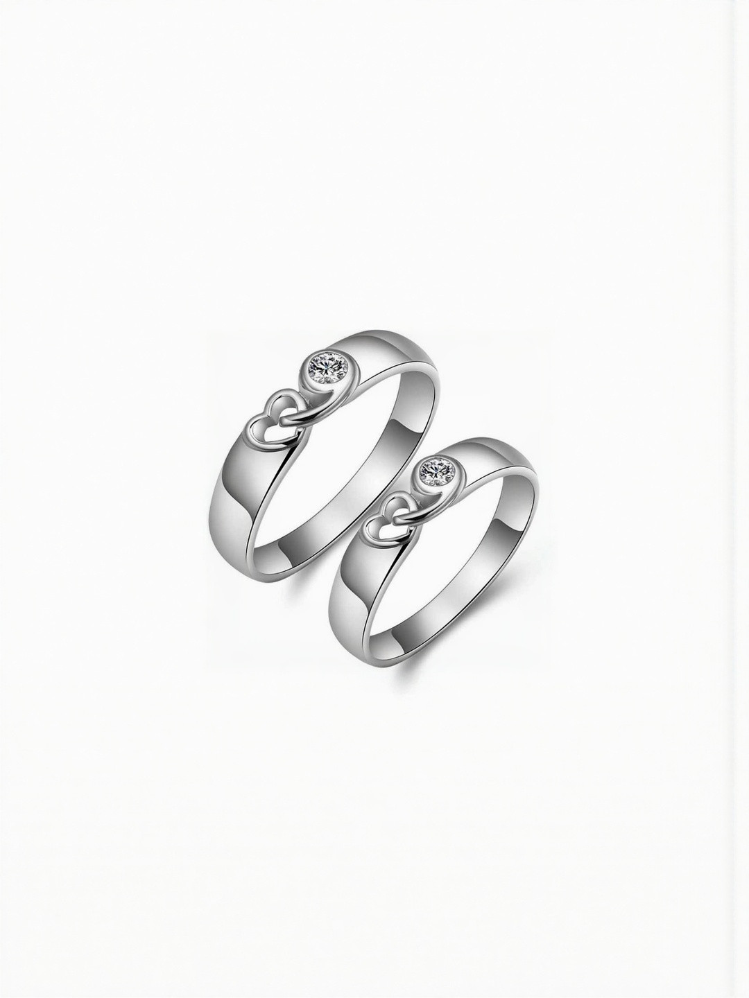 J.S ENTERPRISES Unisex Set Of 2 Stainless Steel Silver-Toned Heart Motif Finger Ring