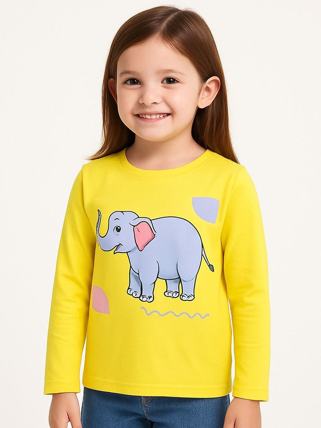 Z NEW KOLPONA FASHION Girls Yellow Cotton Printed T-shirt