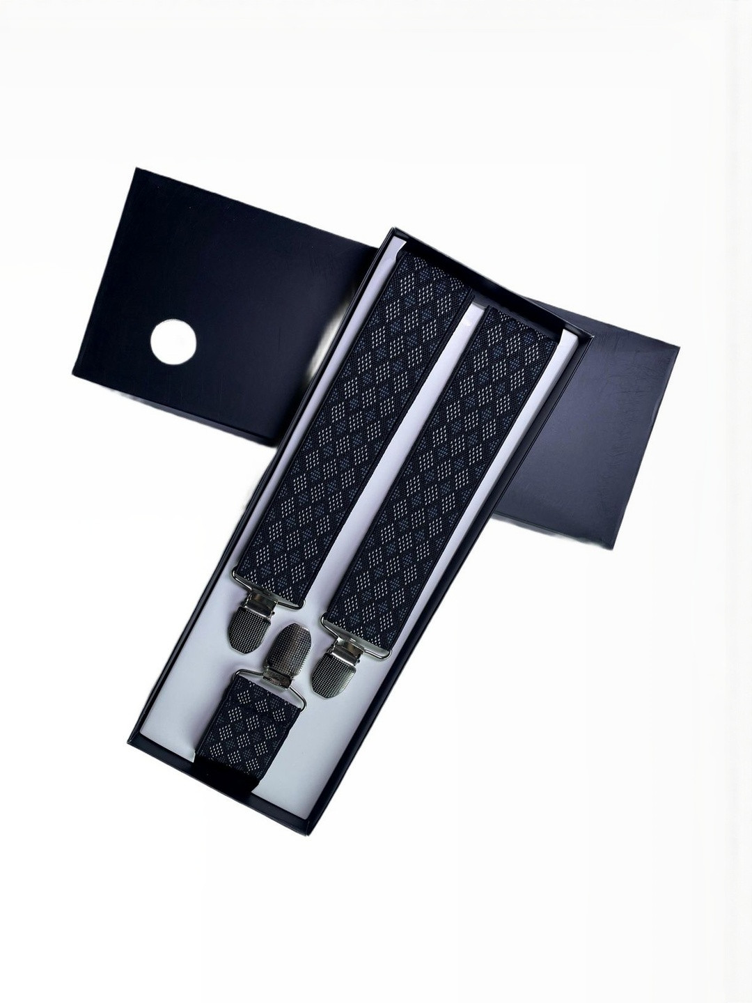 CALIXTO Mens Adjustable Diamond-Check Woven Pattern Suspenders