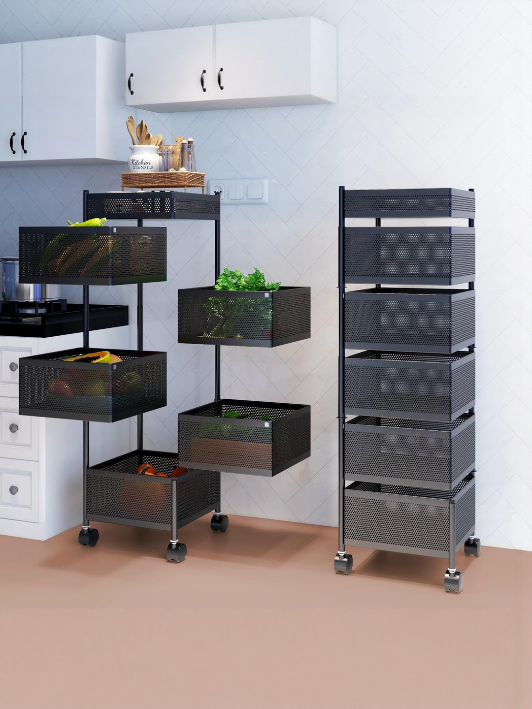 JD FRESH Black 6 Pieces Super Strong Plate Kitchen Trolley