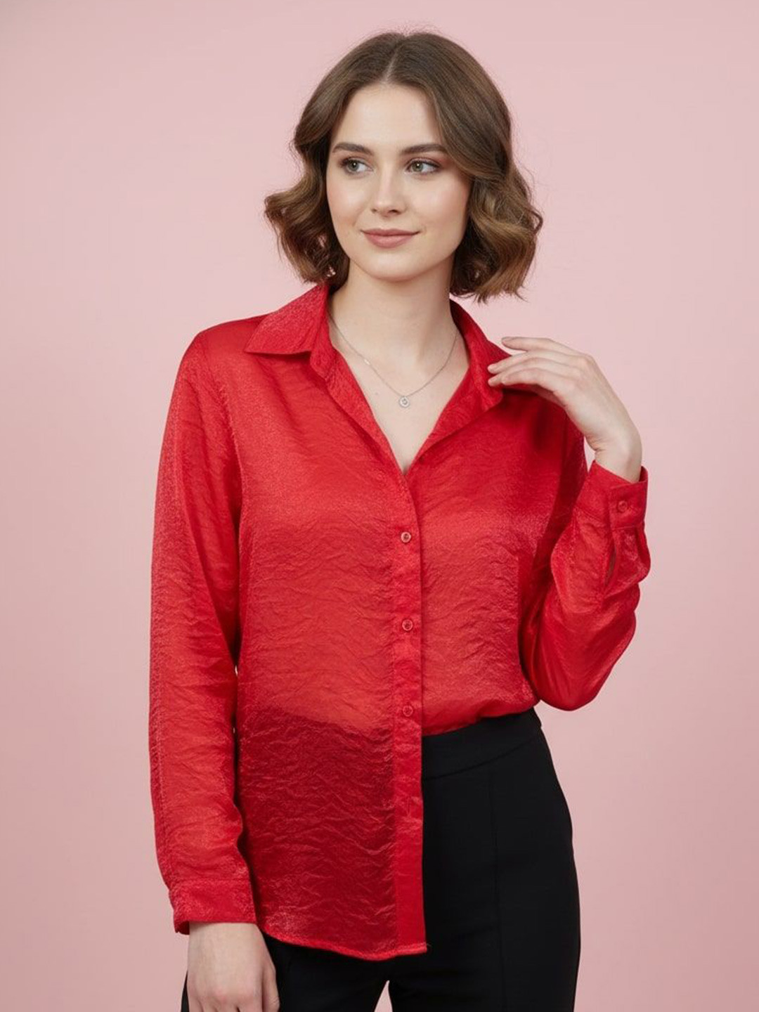 Qurvii Long Sleeves Semi Sheer Organza Casual Shirt