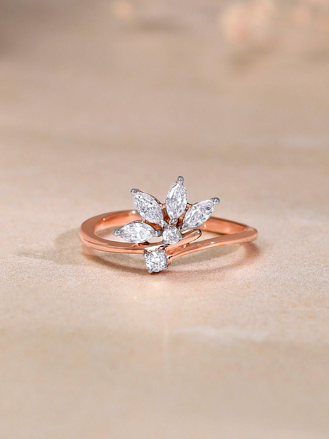 GIVA 14 Kt Gold Floral Glam Ring With 0.39 Carat Lab Grown Diamond-1.89 gms