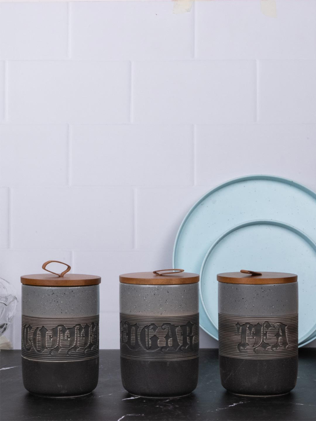 AARVI DECOR STUDIO Grey Ceramic Jar Container