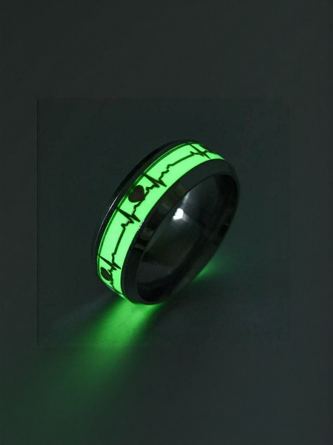 J.S ENTERPRISES Unisex Glow-in-the-Dark Heartbeat Stainless Steel Finger Ring