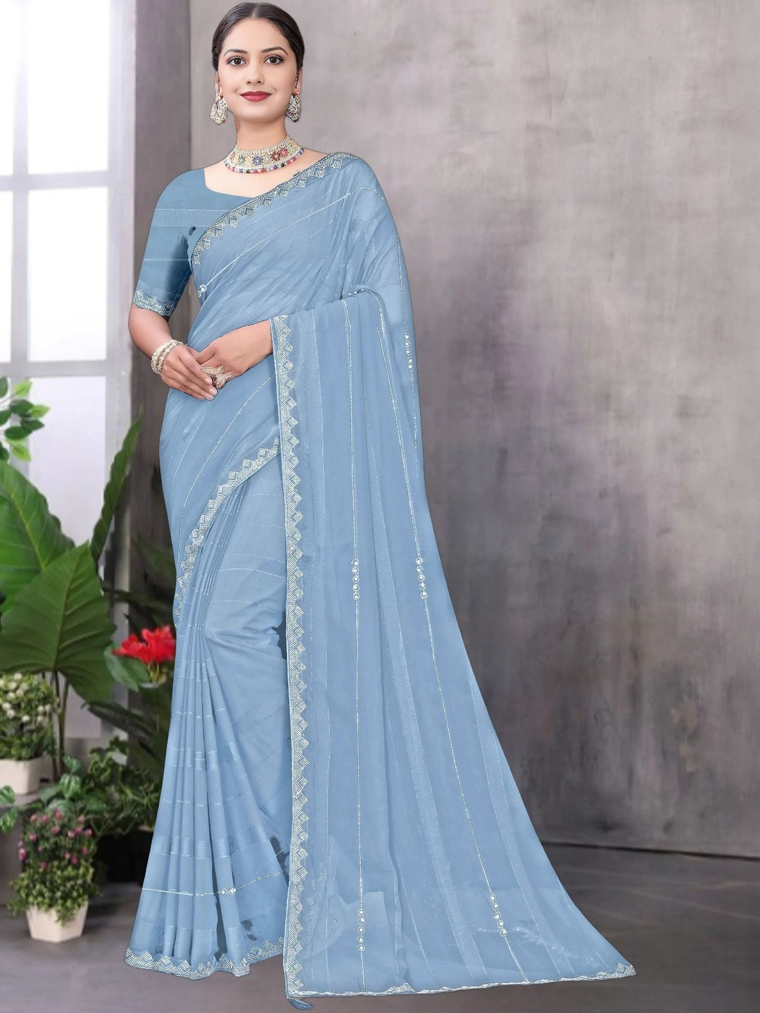 DESI RIWAAZ Woven Design Zari Pure Georgette Fashion Saree
