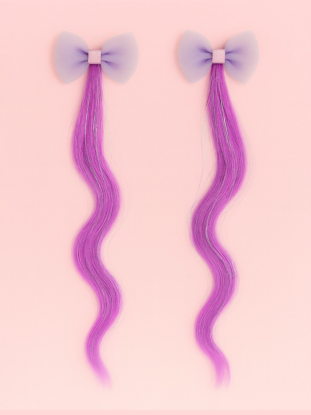 KNITROOT Girls Set Of 2 Clip In Straight Coloured Strand Hair Extension - Purple - 36 cm