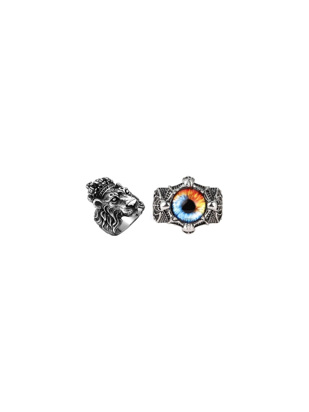 Teeragaj Unisex Set Of 2 Stainless Steel Mix Eye Finger Rings