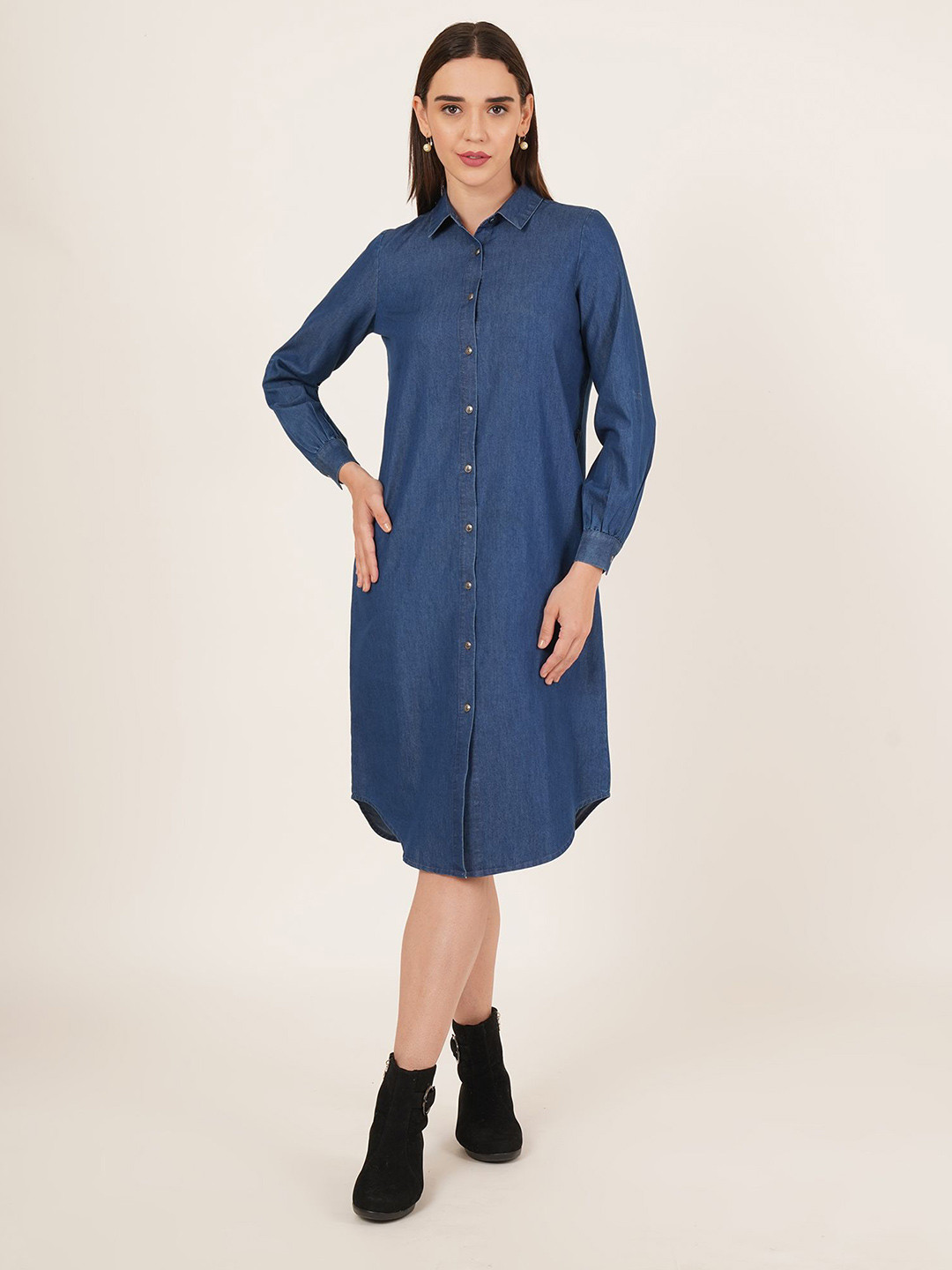IX IMPRESSION Denim Collared Shirt Dress