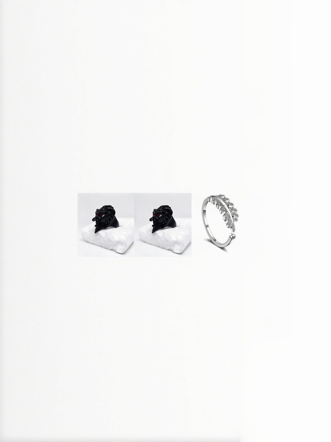 Teeragaj Lion Set Of 2 Stone-Studded & Shaped Adjustable Finger Ring