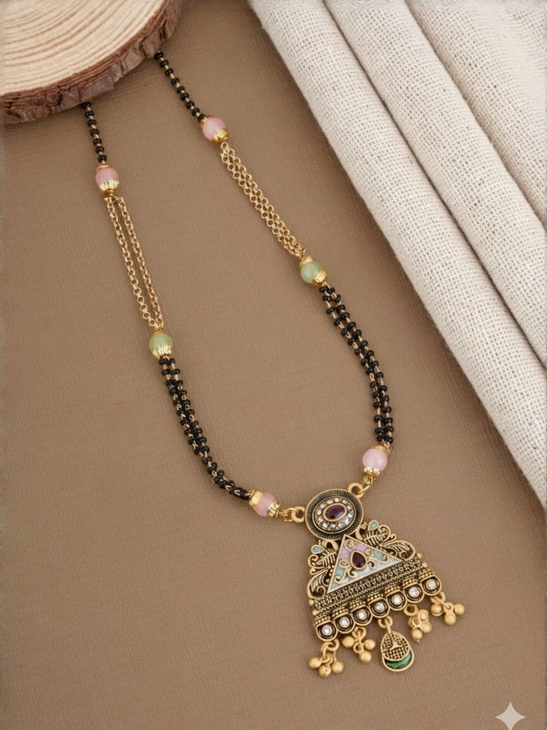 tulsi imitation Gold-Plated Artificial Stones and Beads Mangalsutra