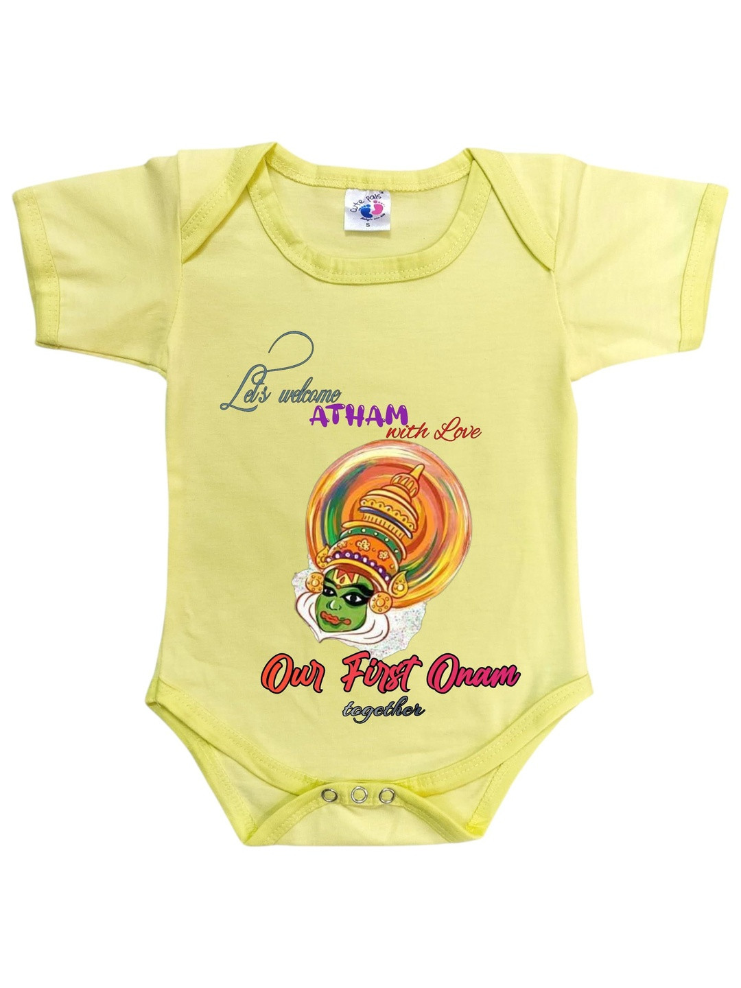 Cute Pals Kids My Our First Onam Together Printed Round Neck Short Sleeves Cotton Bodysuit