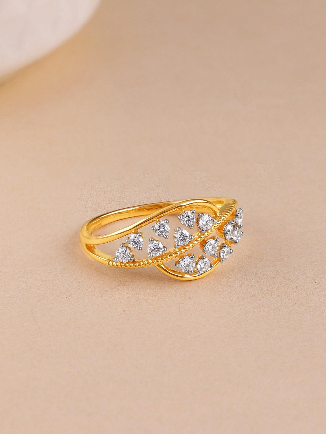 GIVA 18 Kt Gold Onda Ring With 0.34 Carat Lab Grown Diamond-2.32 gms