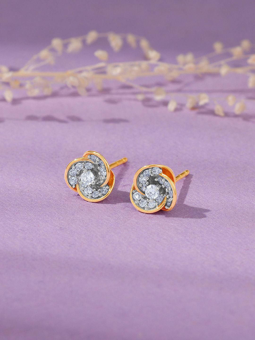 GIVA 14K Yellow Gold Flora Diamond Earrings-1.22 gms