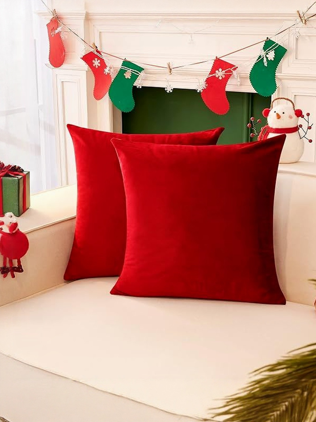 KNOTTING HOME Red 2 Pieces Velvet Square Cushion Covers