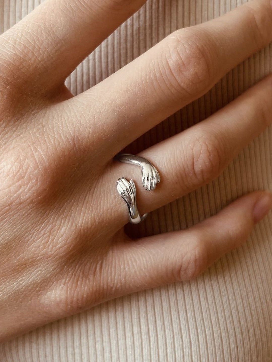 J.S ENTERPRISES Unisex Silver-Tone Stainless Steel Hug Finger Ring