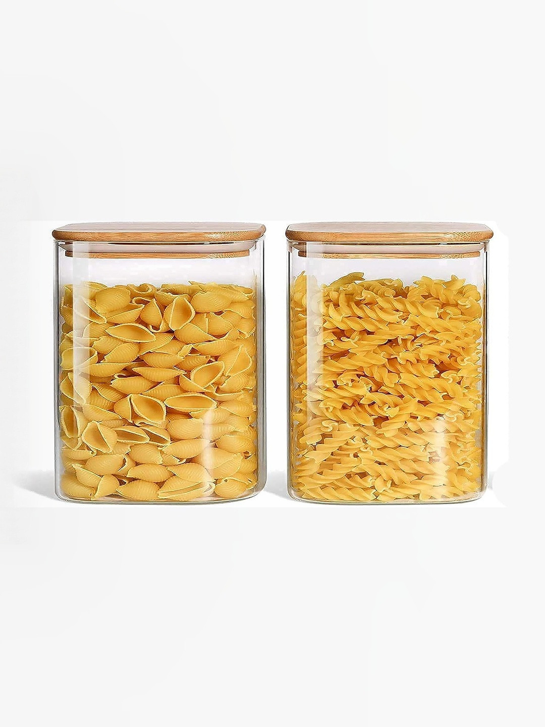 Virtuous Transparent And Brown 6 Pieces Square Glass Air Tight Jar Containers - 500ml