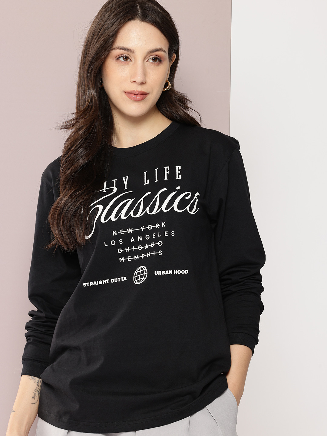 DILLINGER Womens Oversized Long Sleeve Printed T-shirts