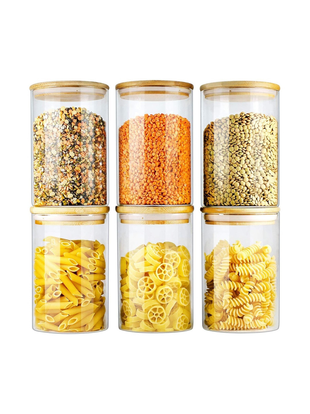 Virtuous Transparent Glass Air Tight 6 Pieces Flip Top Jar Containers 1.2L With Lid