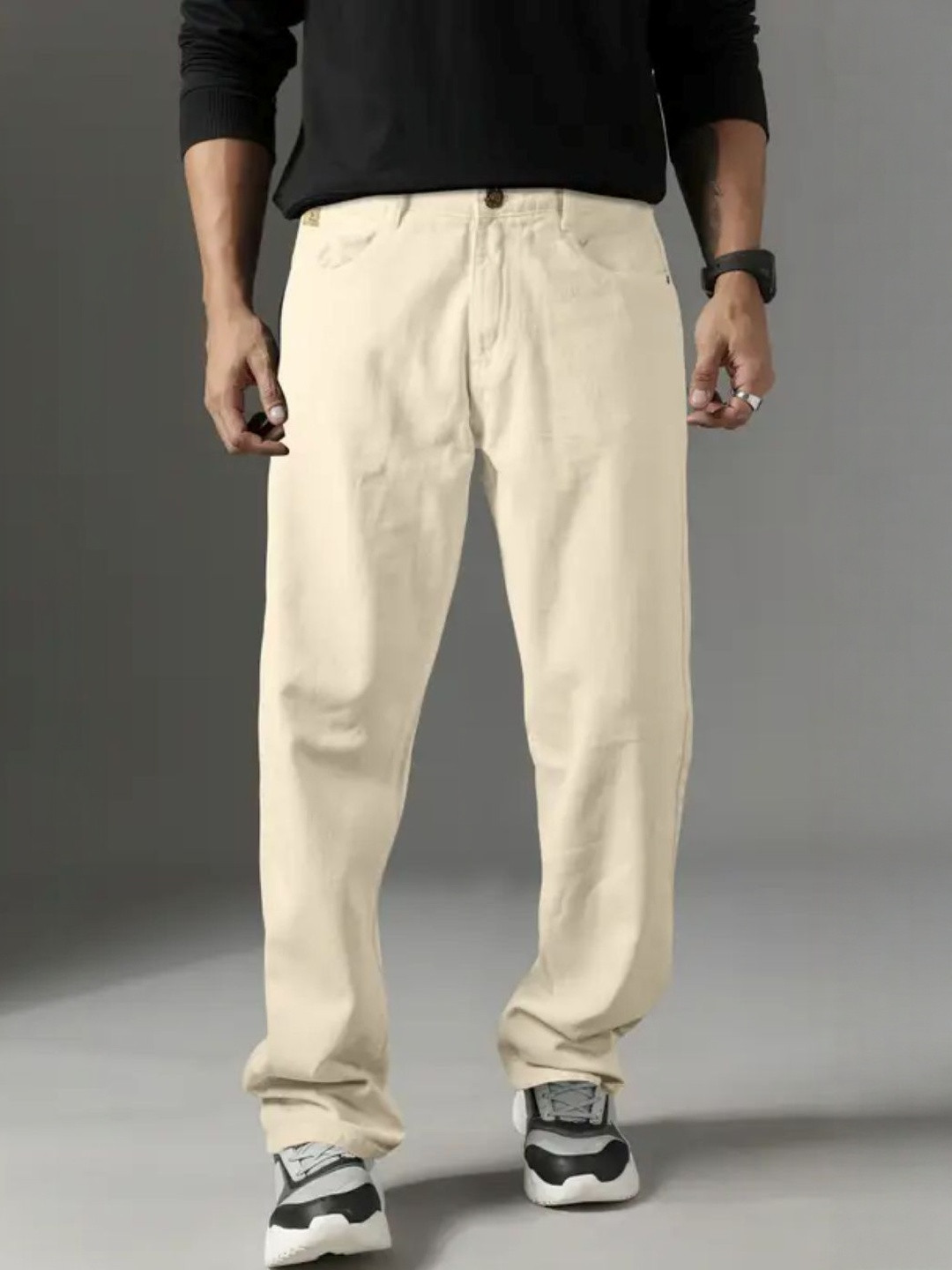 COMFITS Men Classic Mid-Rise Clean Look No Fade Slouchy Fit Stretchable Jeans