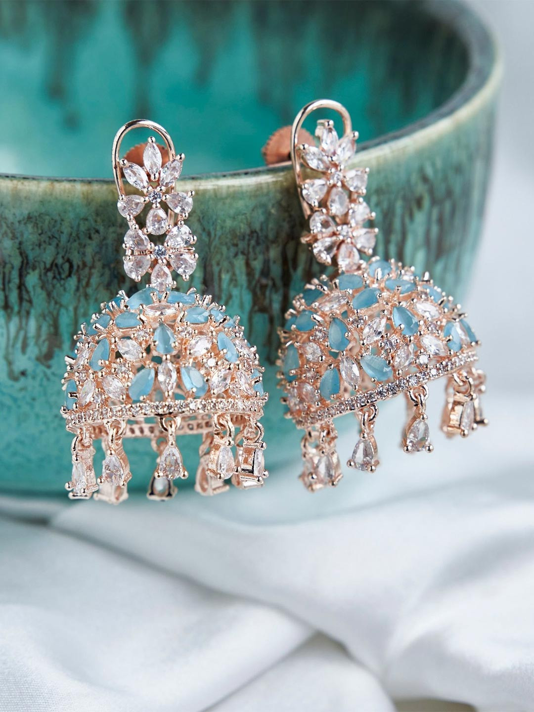 Opal Touch American Diamond Jhumkas Earrings