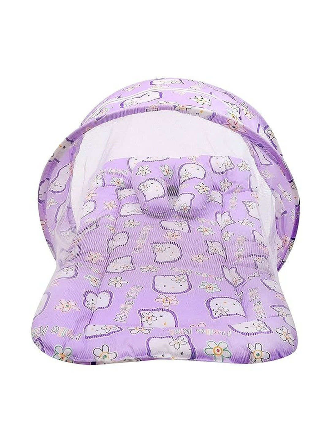 Fareto Infants Purple & White Printed Pure Cotton Foldable Baby Bed Set