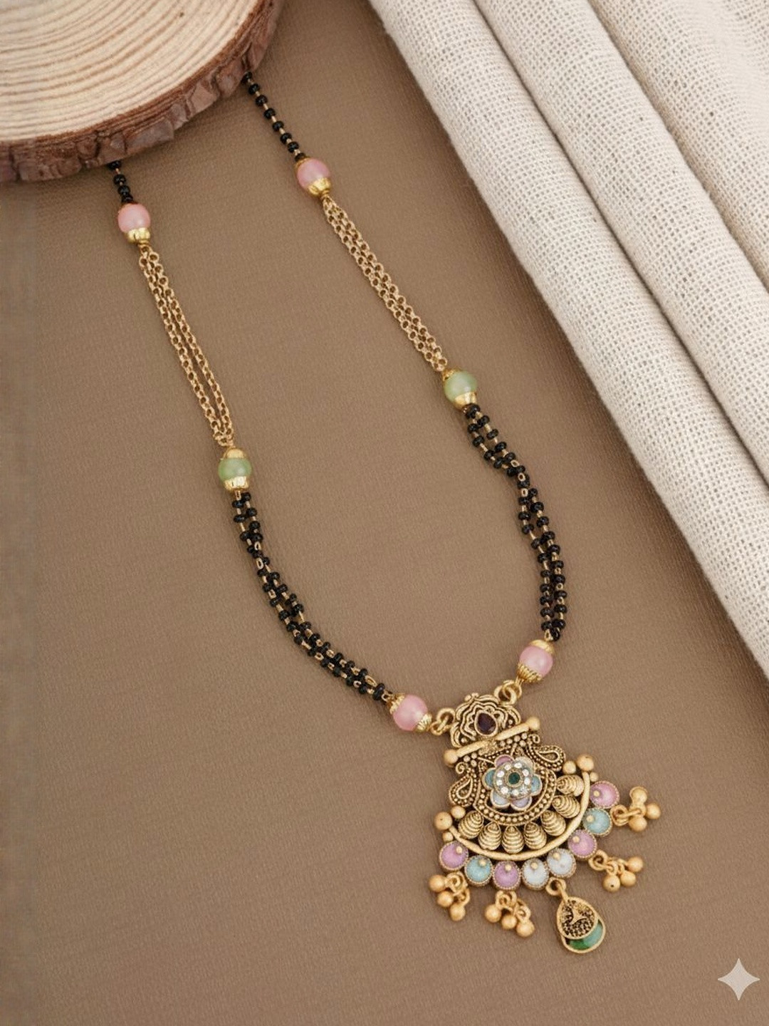 tulsi imitation Gold-Plated Artificial Stones Studded And Beaded Mangalsutra