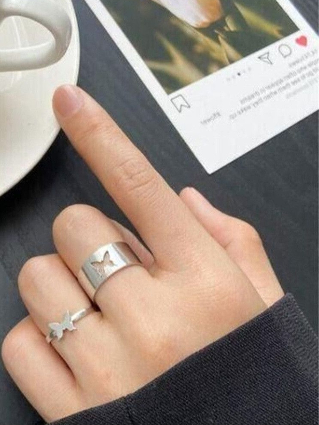 Teeragaj Set Of 2 Butterfly Shape Adjustable Finger Rings